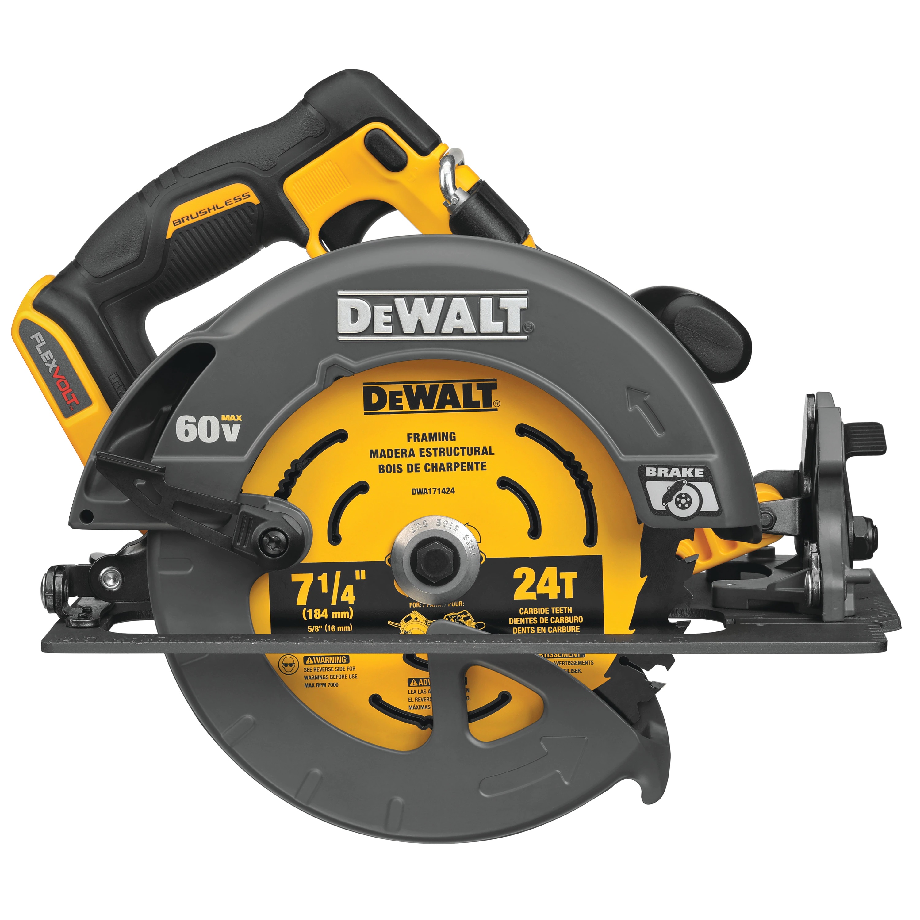 DeWalt FLEXVOLT® 60V MAX* Brushless 7-1/4in Cordless Circular Saw with Brake (Tool Only) - Saws